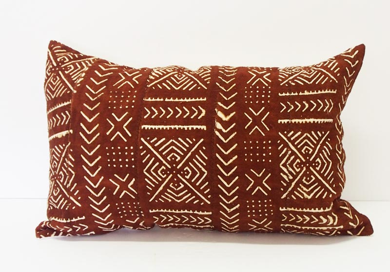 Mudcloth Lumbar Cushion - Brown- White Design 60 X 40cm